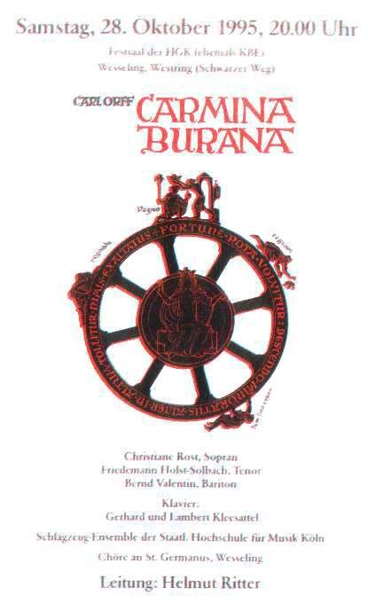Carmina Burana, Wesseling, 28. 10. 1995: Plakat (Quelle: Kirchenchor St. Lucia an St. Germanus Wesseling)