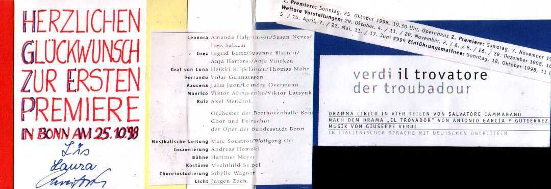Bonn 1998 bis 2002: Troubadour Premiere 25. 10. 1998 (Quelle: Programmheft Oper Bonn, Fotos: Thilo Beu, Familie Solbach) 
