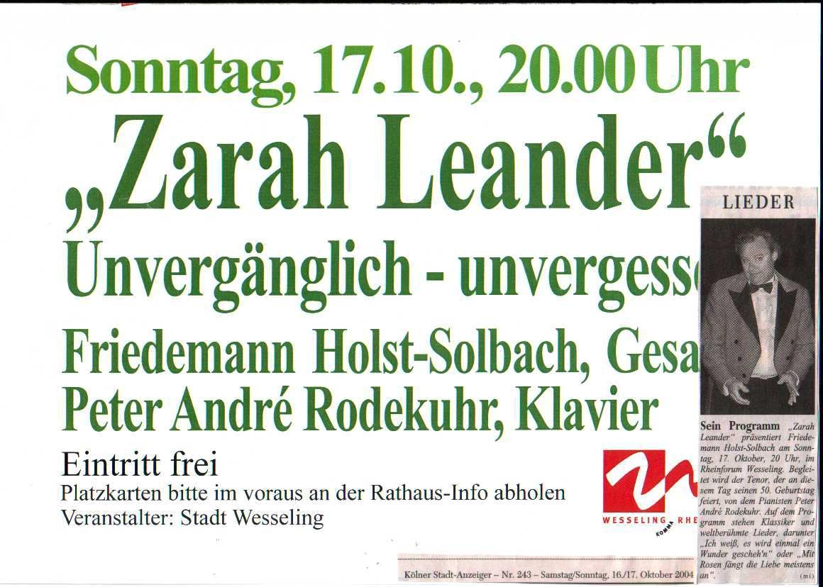 Wesseling: Zarah Leander Unvergänglich-Unvergessen, 3. Konzerttermin 2004 