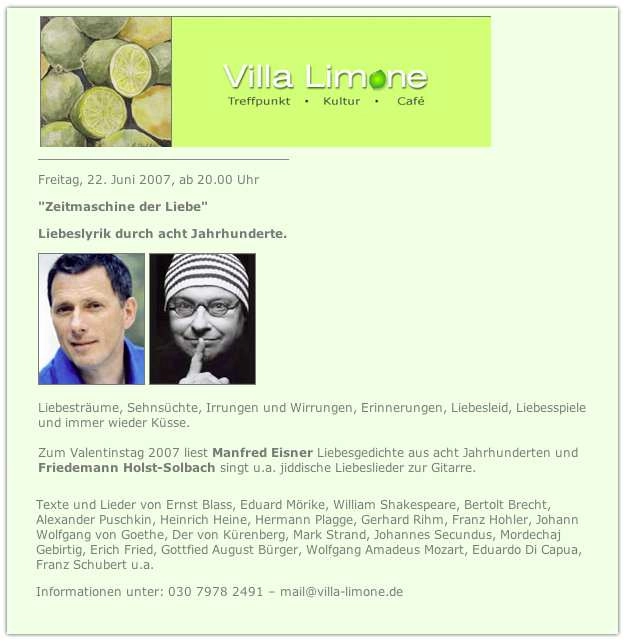 Liebeslyrik durch acht Jahrhunderte, Manfred E., Villa Limone, Berlin-Steglitz, 22. 6. 2007